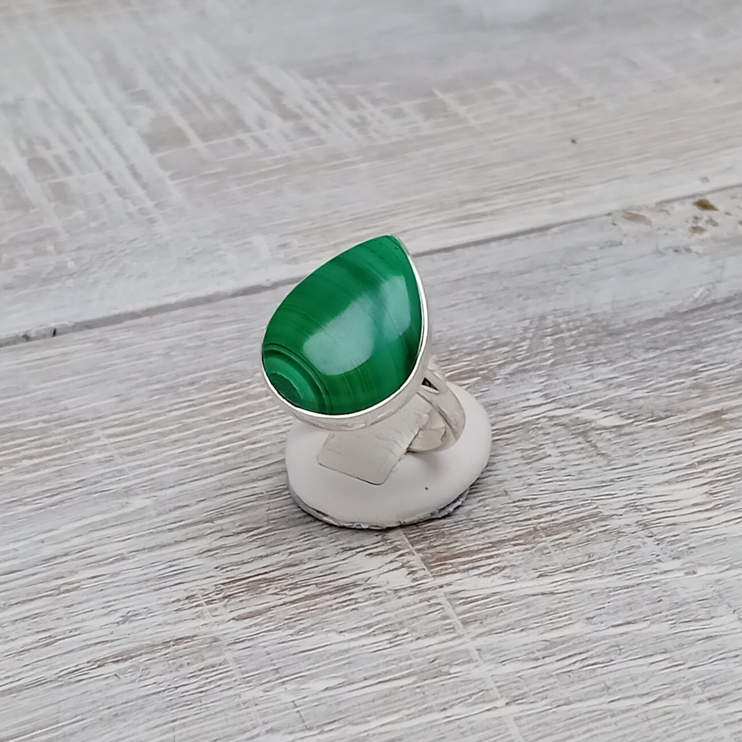 Malachite Teardrop Ring in Sterling Silver