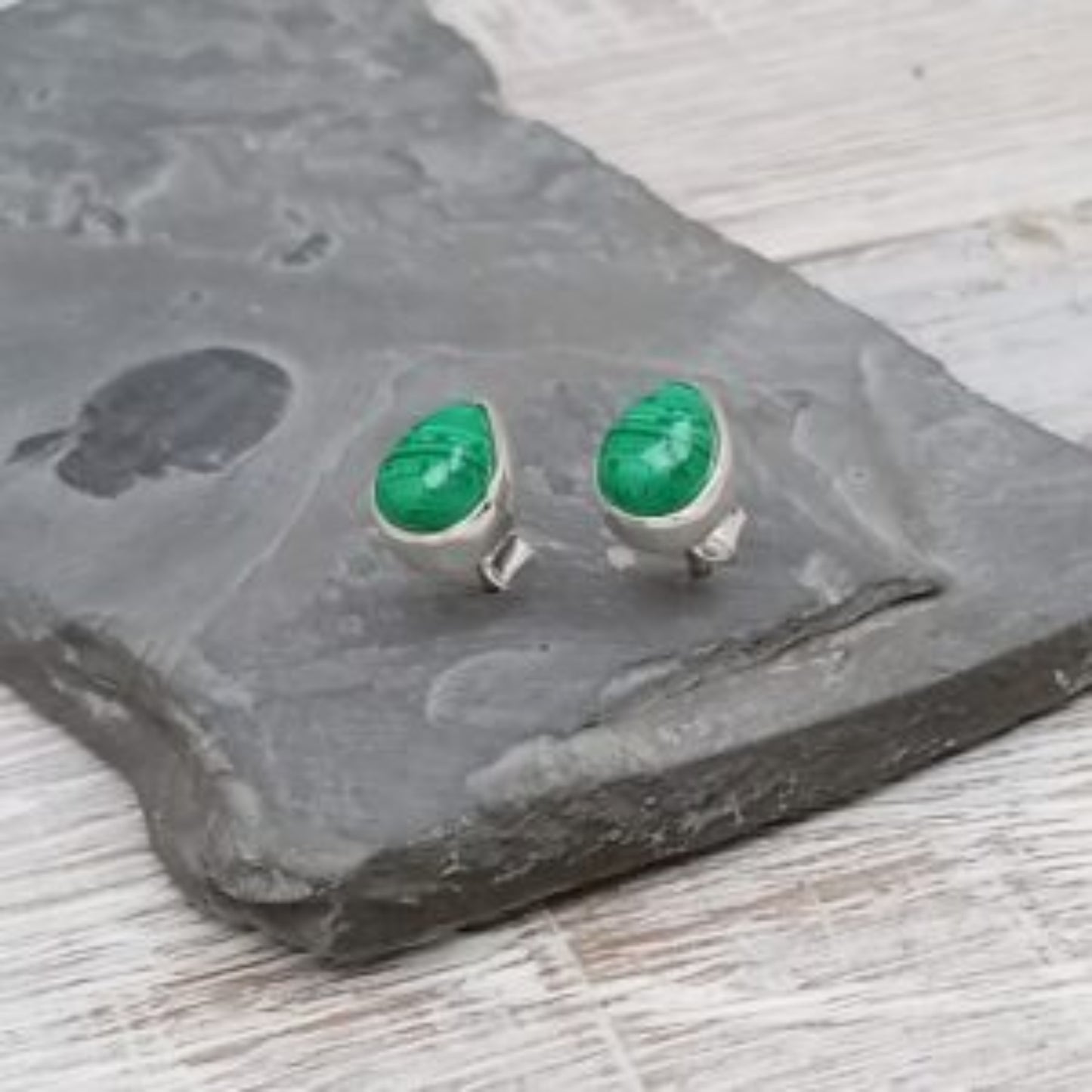 Malachite Teardrop Stud Earrings in Sterling Silver