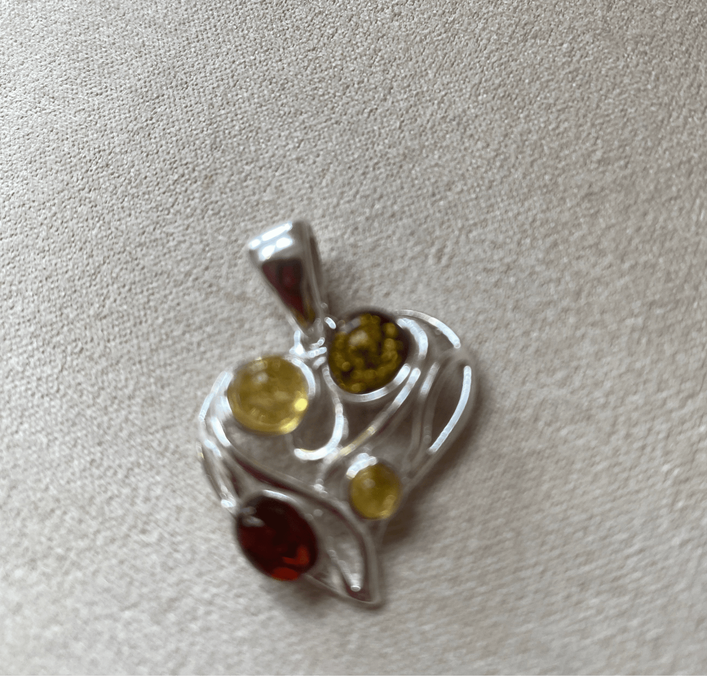 Mixed Colour Baltic Amber Heart Pendant in Sterling Silver - Louise's Jewellery Box