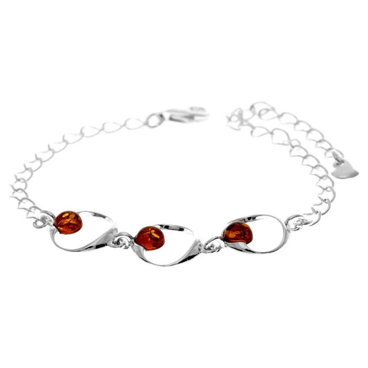 Modern Link Bracelet in Sterling Silver with Baltic Amber - Louise's Jewellery Box
