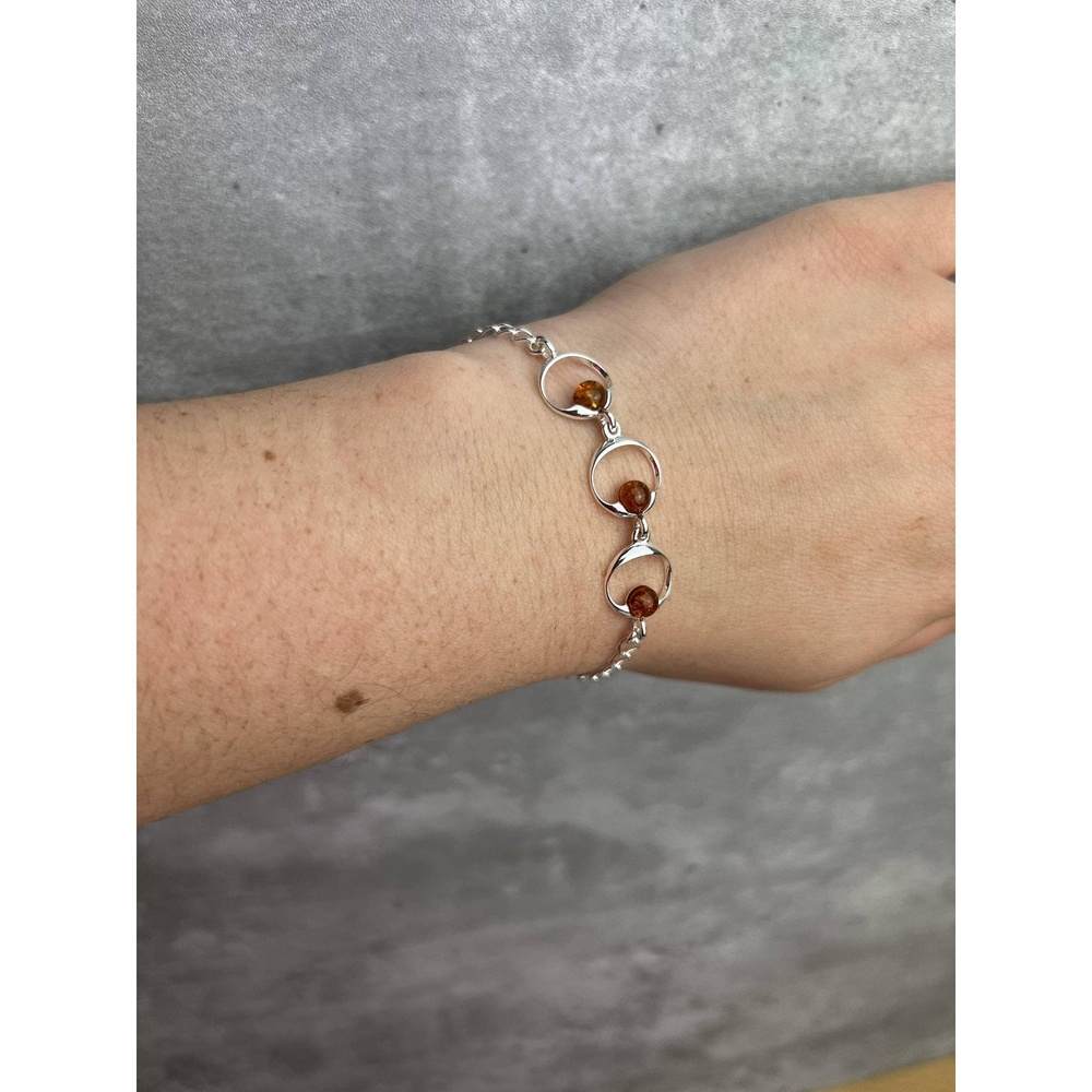 Modern Link Bracelet in Sterling Silver with Baltic Amber - Louise's Jewellery Box