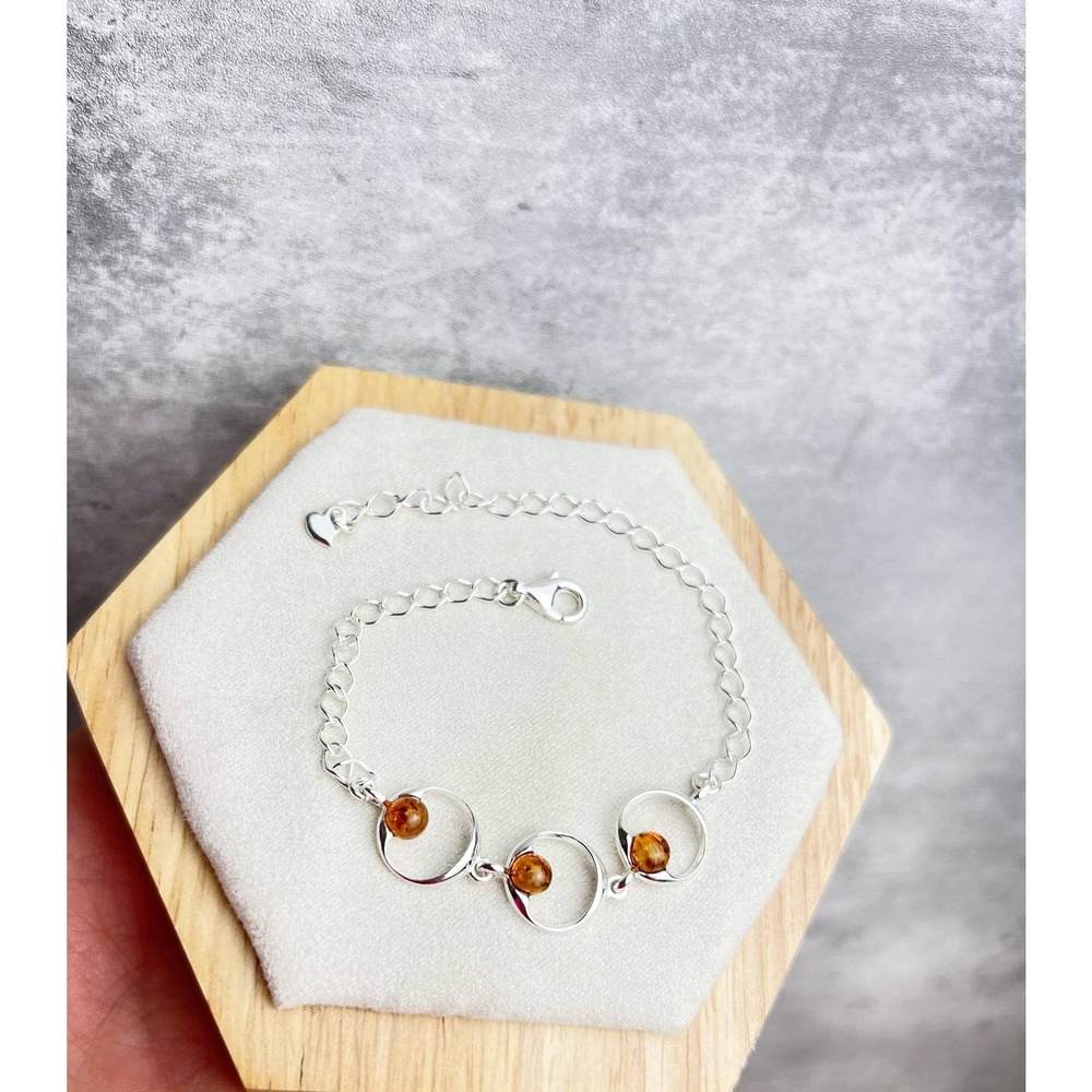 Modern Link Bracelet in Sterling Silver with Baltic Amber - Louise's Jewellery Box