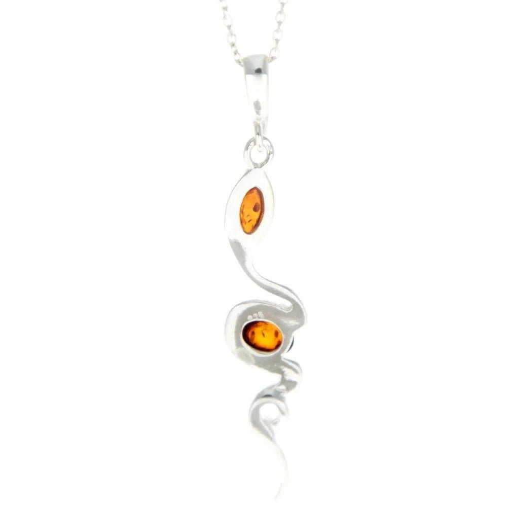 Modern Snake Pendant in Sterling Silver with Cognac Baltic Amber - Louise's Jewellery Box