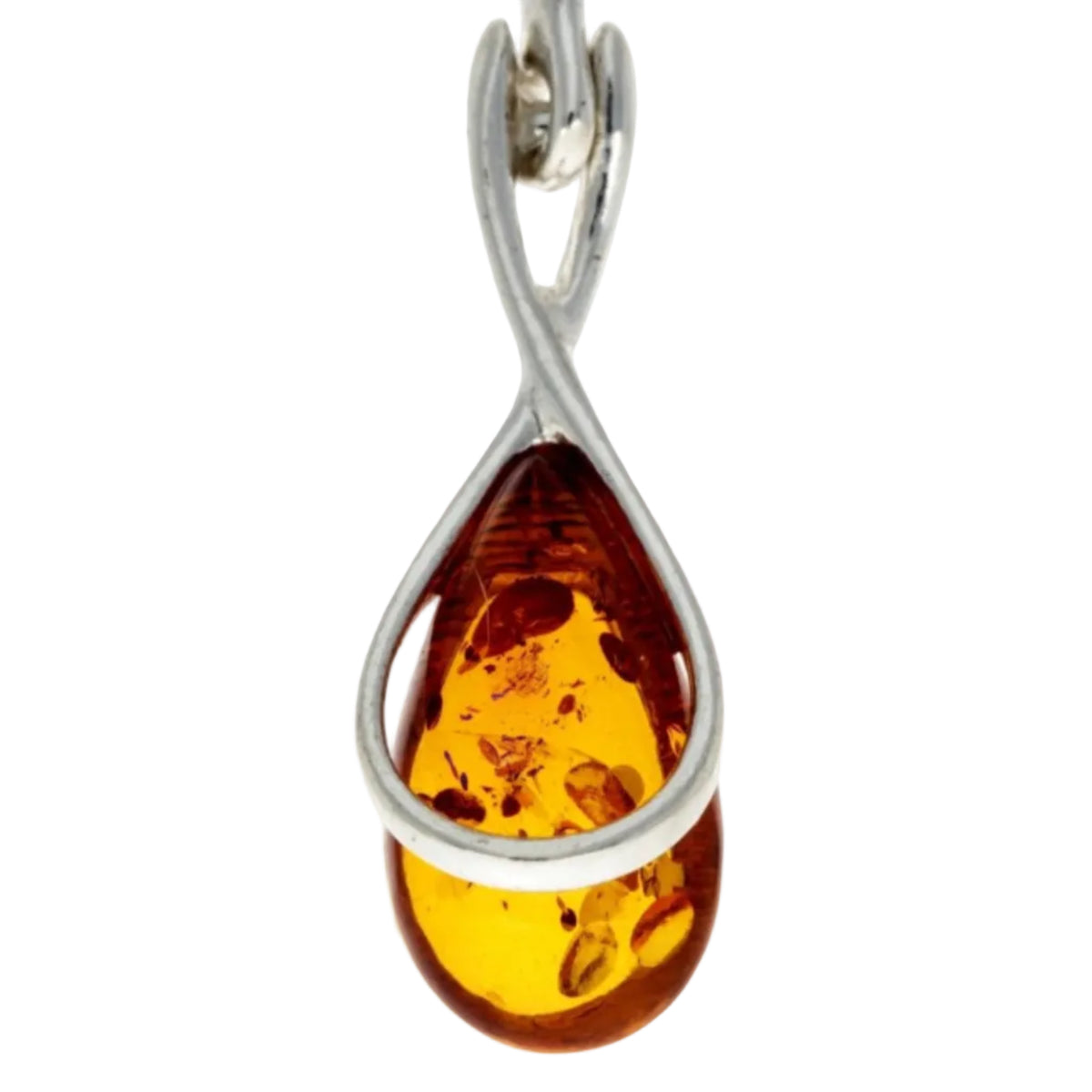 Modern Teardop Pendant in Sterling Silver with Cognac Baltic Amber - Louise's Jewellery Box