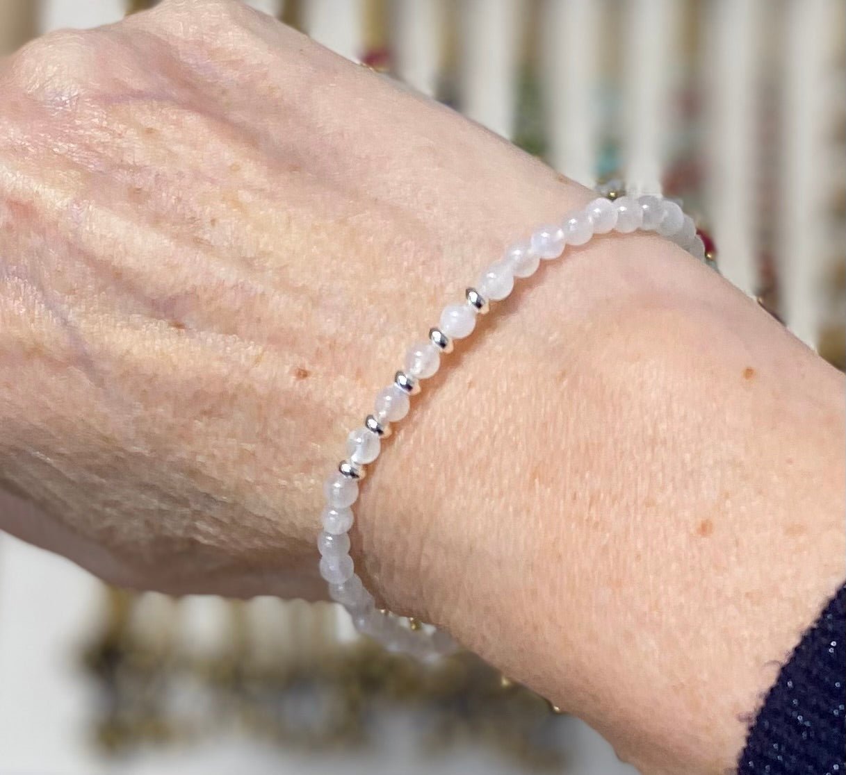 Moonstone Stretch Bracelet with Silver Plating - Louise's Jewellery Box