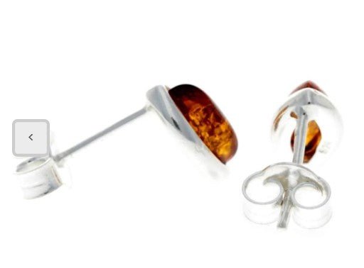 Oval Stud Earrings in Sterling Silver and Cognac Baltic Amber - Louise's Jewellery Box