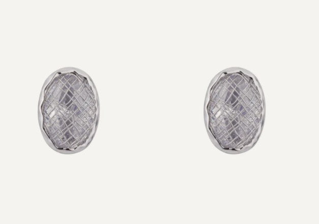 Silver Stud Earrings with Oval Cubic Zirconia