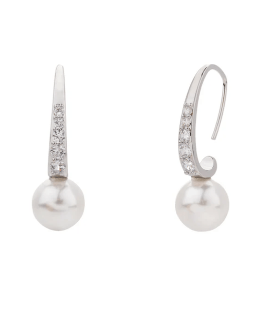 Pearl and Cubic Zirconia Hook Earrings in Rhodium Plate - Louise's Jewellery Box