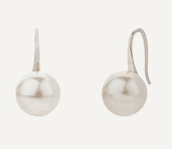 Pearl Silver Hook Earrings in Rhodium Plate - Louise's Jewellery Box
