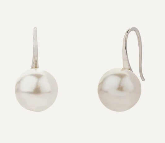 Pearl Silver Hook Earrings in Rhodium Plate - Louise's Jewellery Box