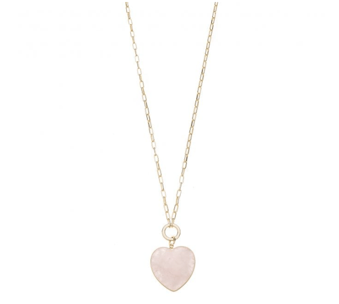 Rose Quartz Heart Pendant on a Gold Plated Chain - Louise's Jewellery Box