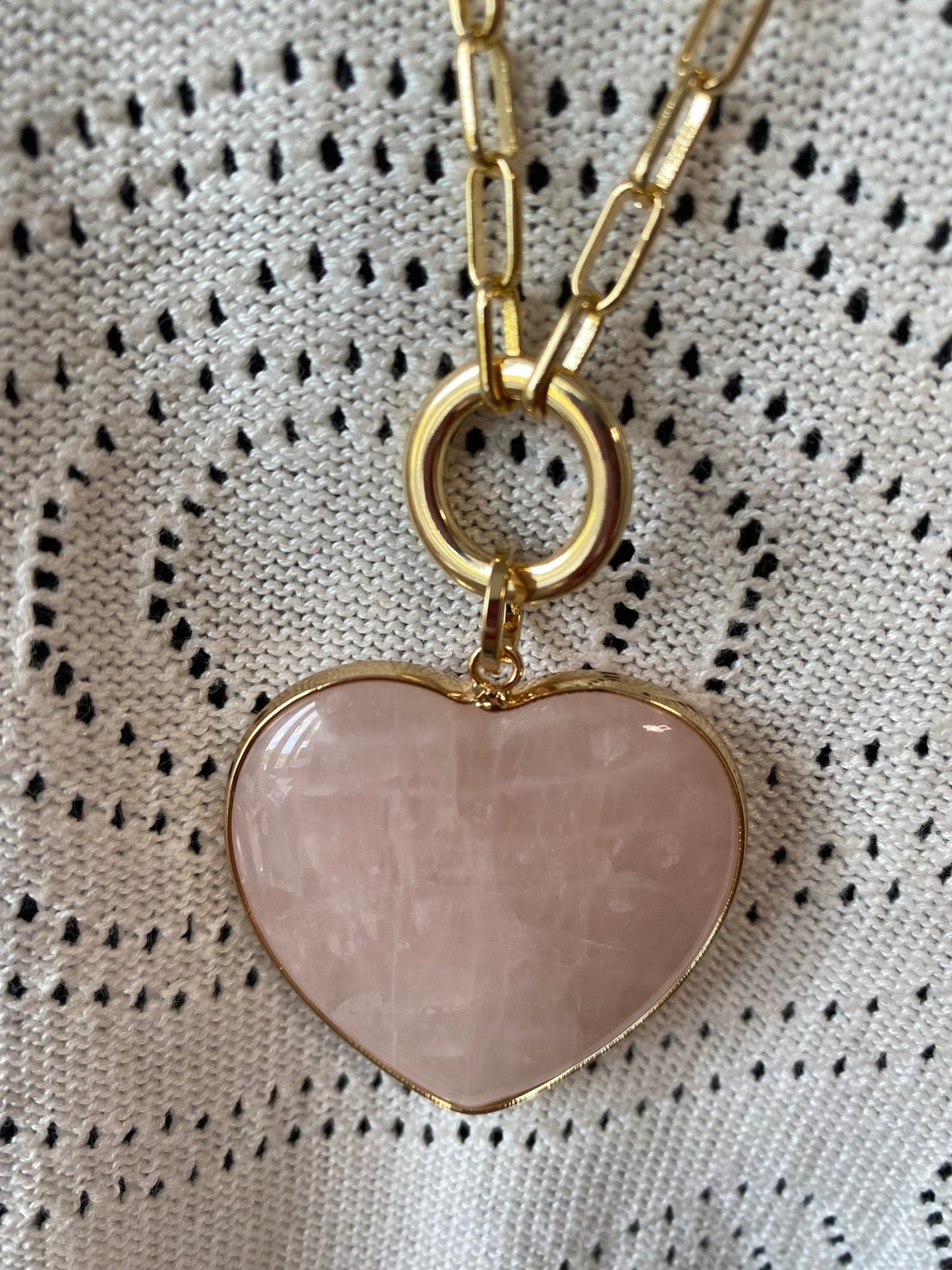 Rose Quartz Heart Pendant on a Gold Plated Chain - Louise's Jewellery Box