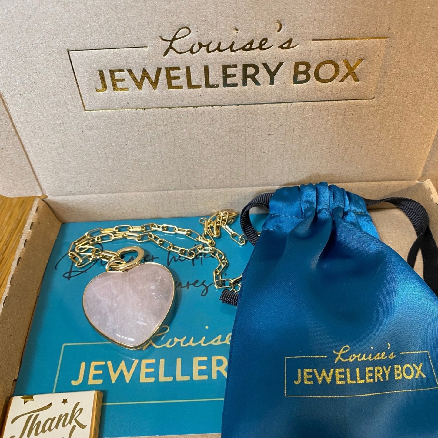 Rose Quartz Heart Pendant on a Gold Plated Chain - Louise's Jewellery Box