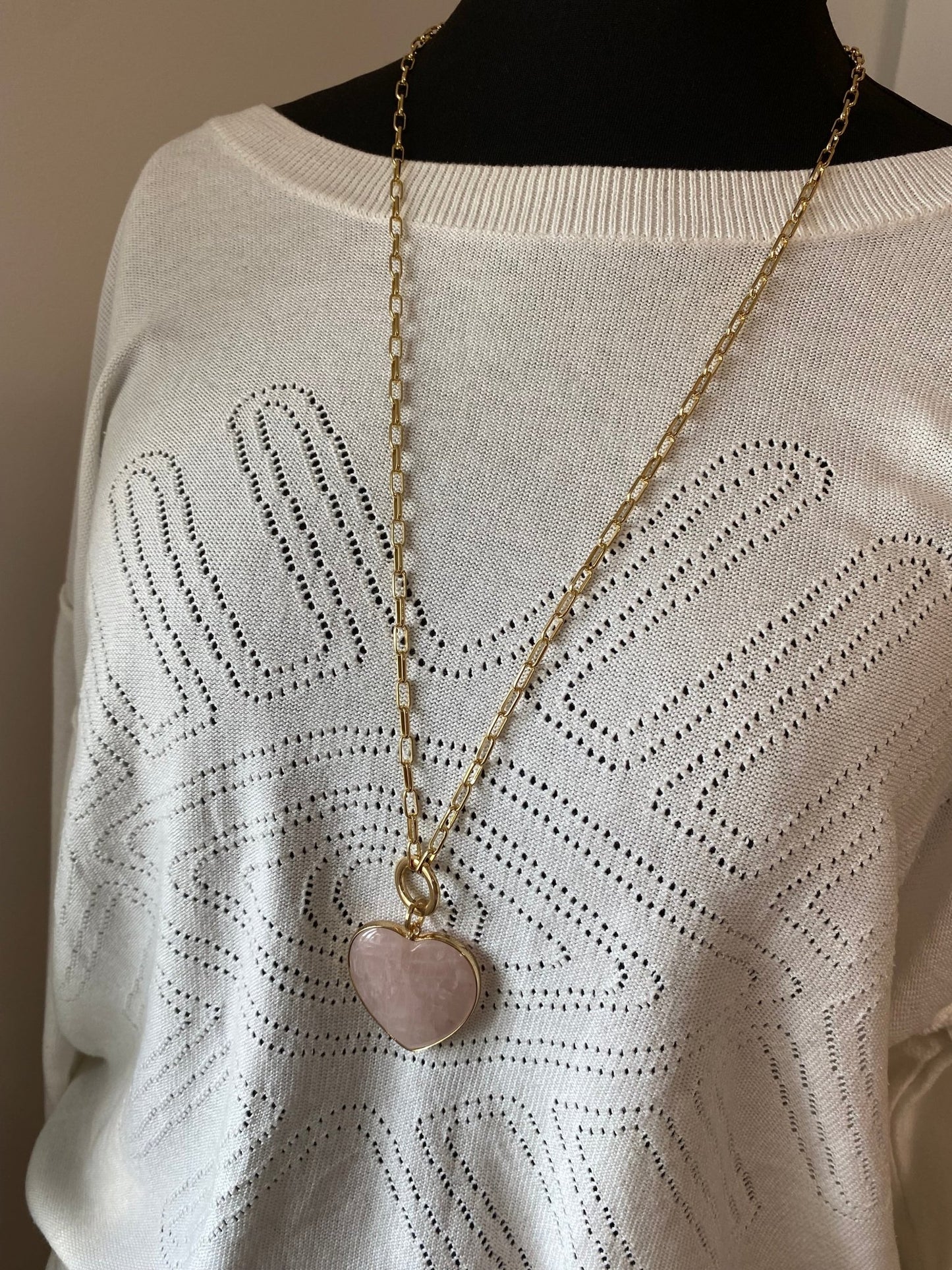 Rose Quartz Heart Pendant on a Gold Plated Chain - Louise's Jewellery Box