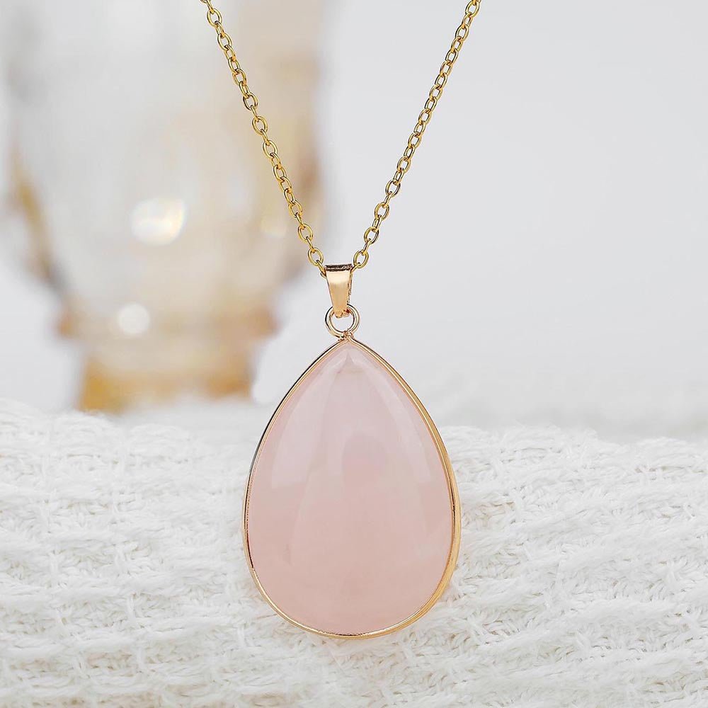 Rose Quartz Short Pendant Necklace in Gold Plate - Louise's Jewellery Box