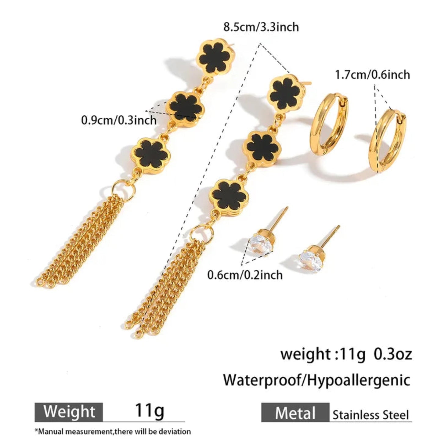 Set of 3 Gold Plated Waterproof earrings - Louise's Jewellery Box