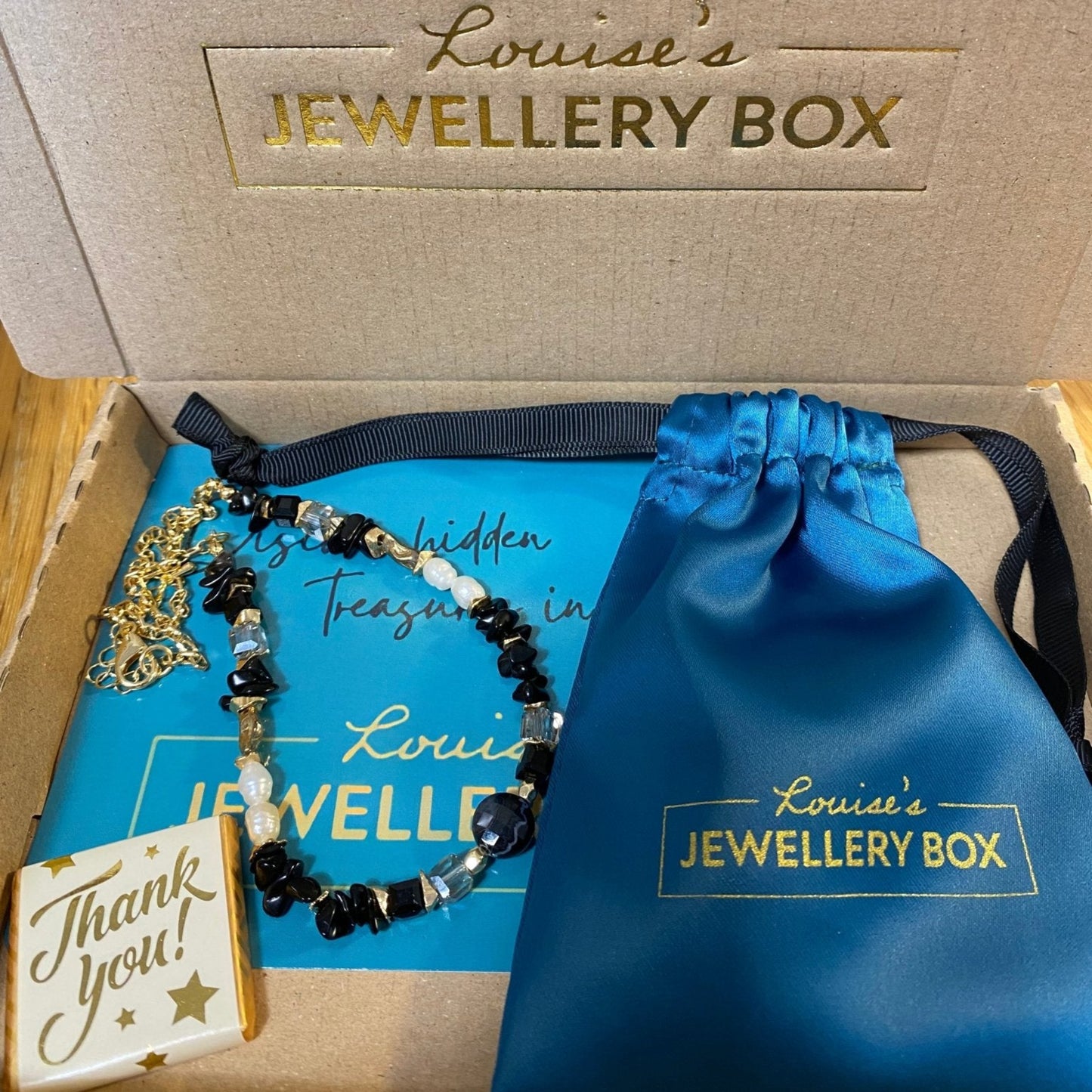 Short Black Onyx Necklace in Gold Plate with Freshwater Pearls - Louise's Jewellery Box