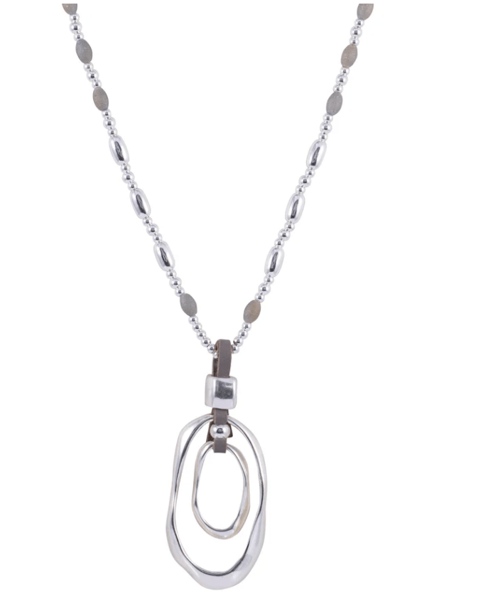 Silver and Grey Beaded Long Statement Necklace - Louise's Jewellery Box