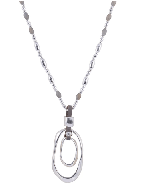 Silver and Grey Beaded Long Statement Necklace - Louise's Jewellery Box