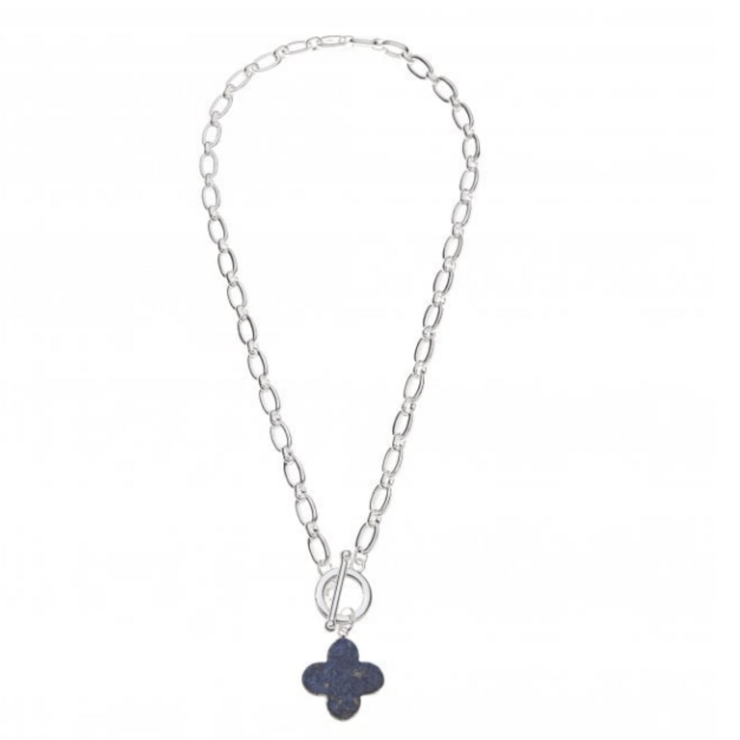 Silver Front Fastening Necklace with Blue Lapis Charm - Louise's Jewellery Box