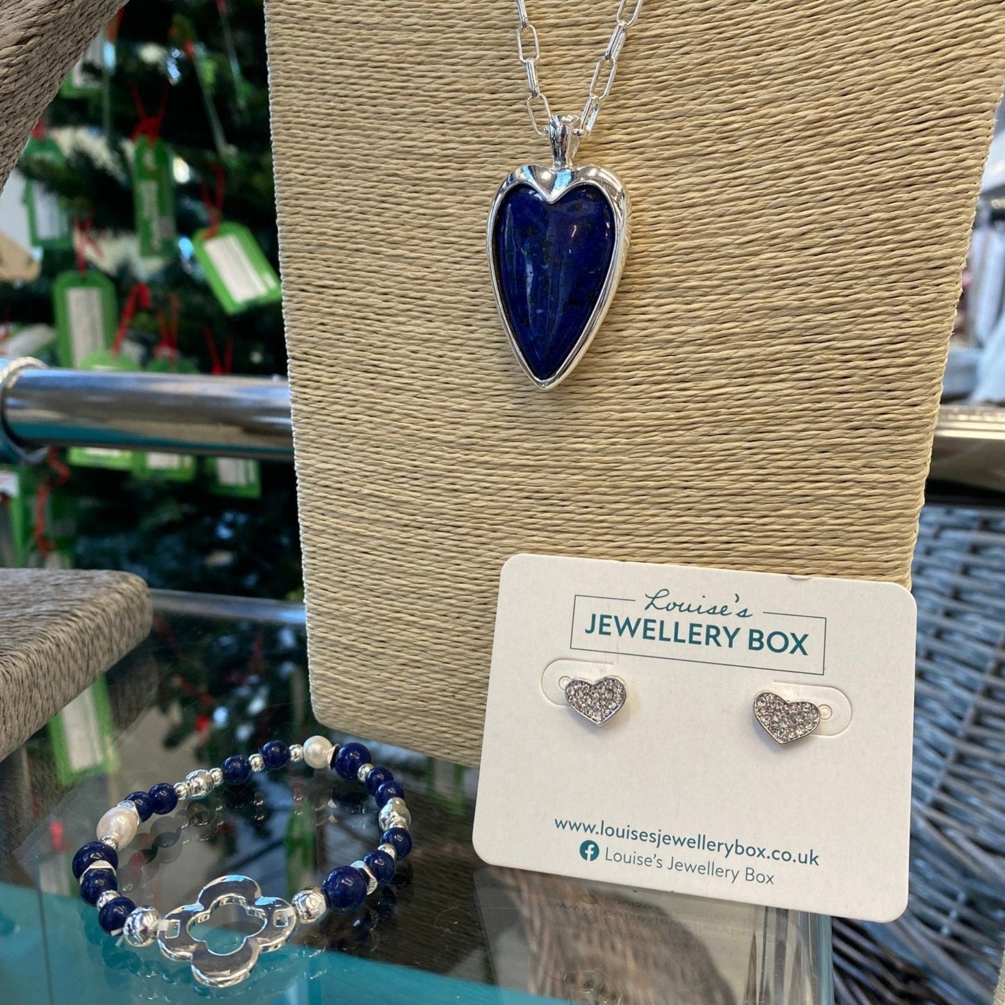 Silver Long Necklace with Blue Lapis Heart - Louise's Jewellery Box
