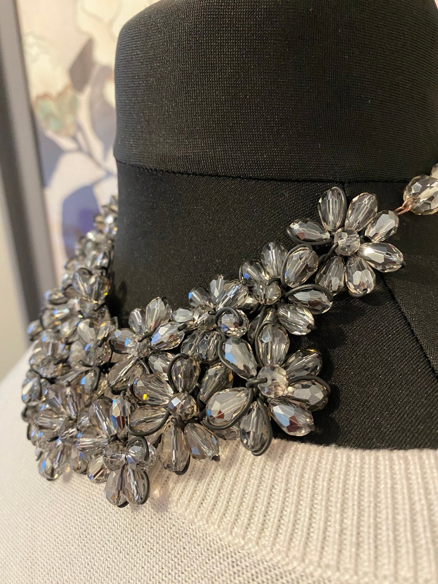 Statement Collar Necklace in Gunmetal Black with Gey Beading - SPECIAL PUCHASE!!! - Louise's Jewellery Box