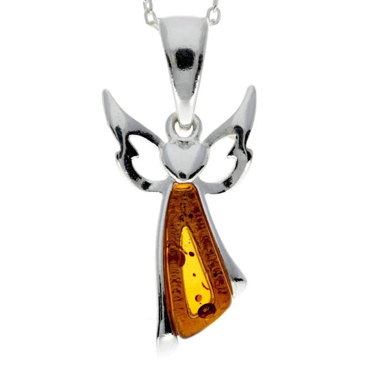Sterling Silver Angel Pendant in Cognac Baltic Amber - Louise's Jewellery Box