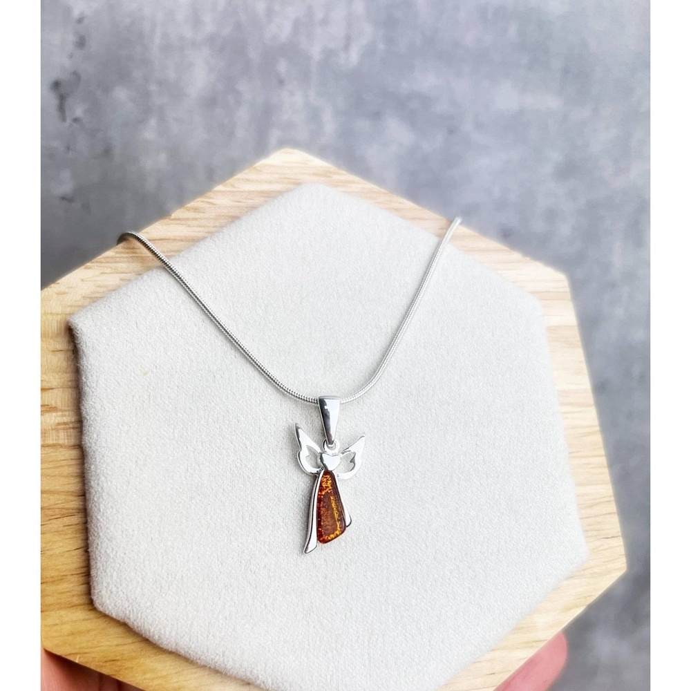 Sterling Silver Angel Pendant in Cognac Baltic Amber - Louise's Jewellery Box