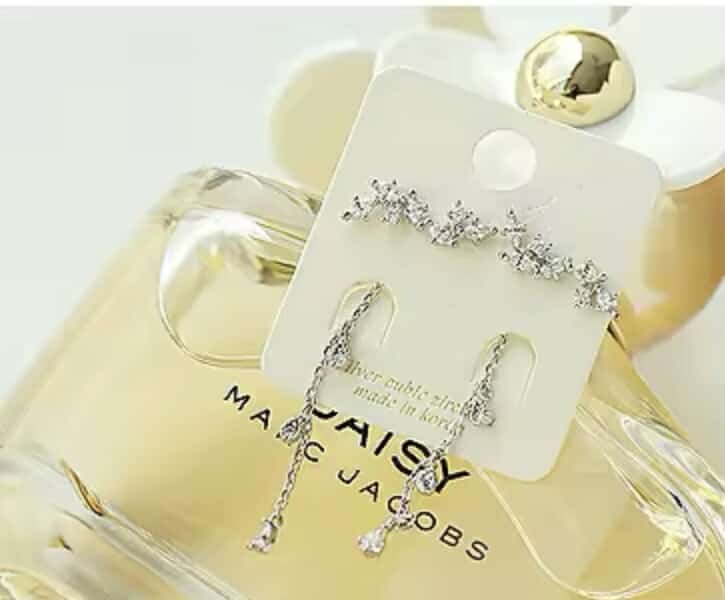 Sterling Silver Crystal Studs with Drop Crystal Chain - Louise's Jewellery Box