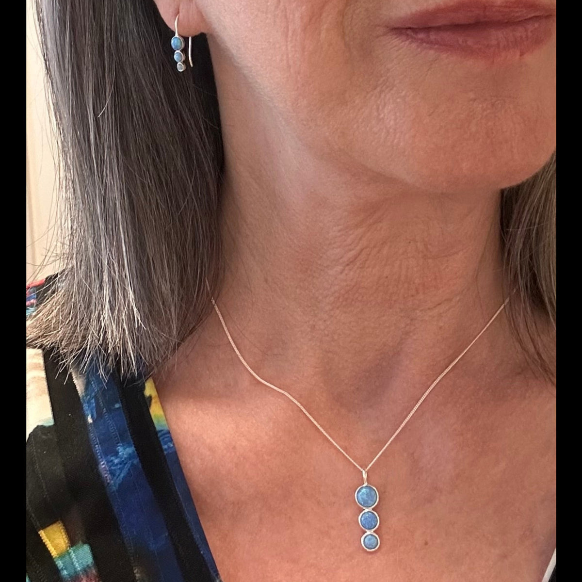 Sterling Silver Drop Blue Opalique Earrings - Louise's Jewellery Box