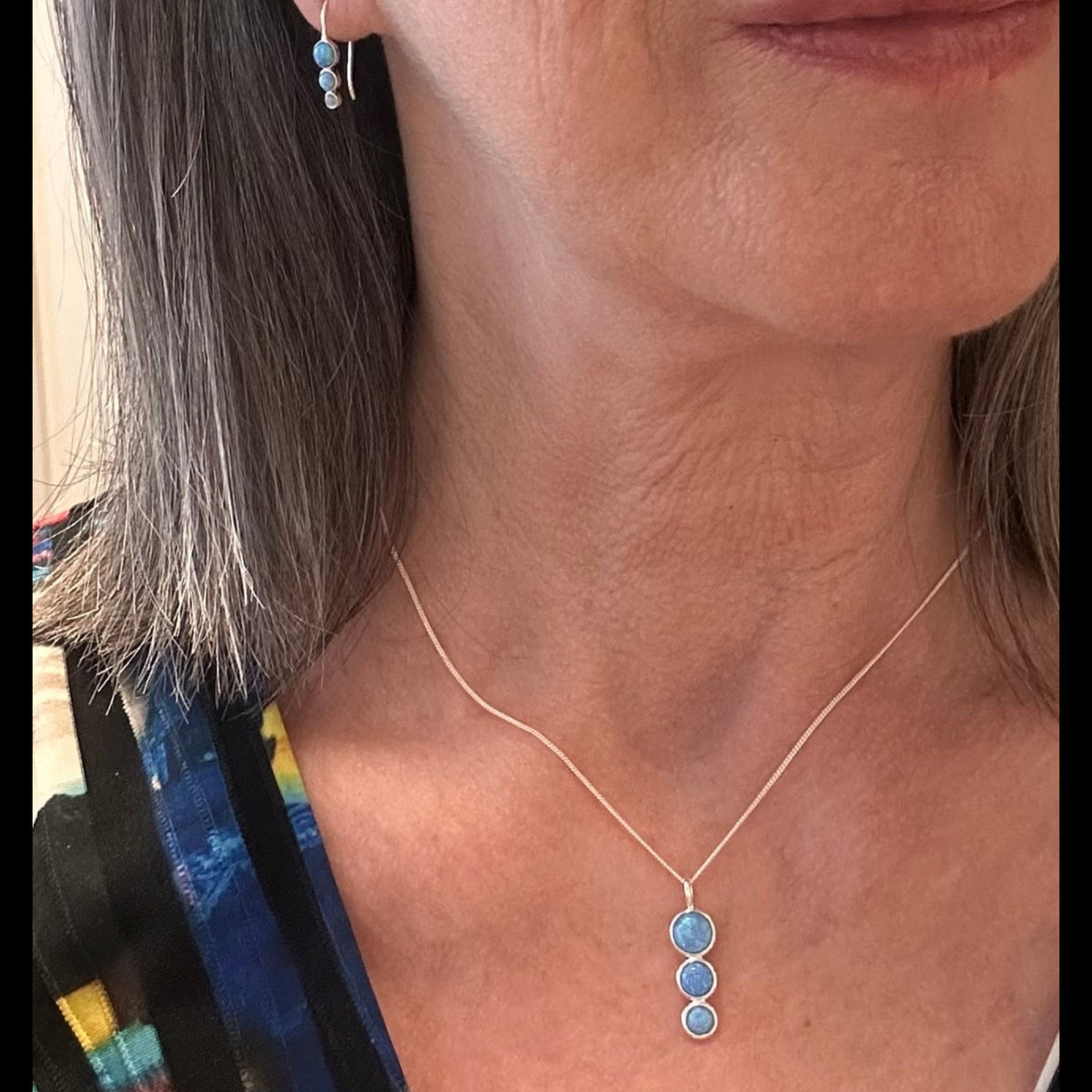 Sterling Silver Pendant with Blue Opalique - Louise's Jewellery Box