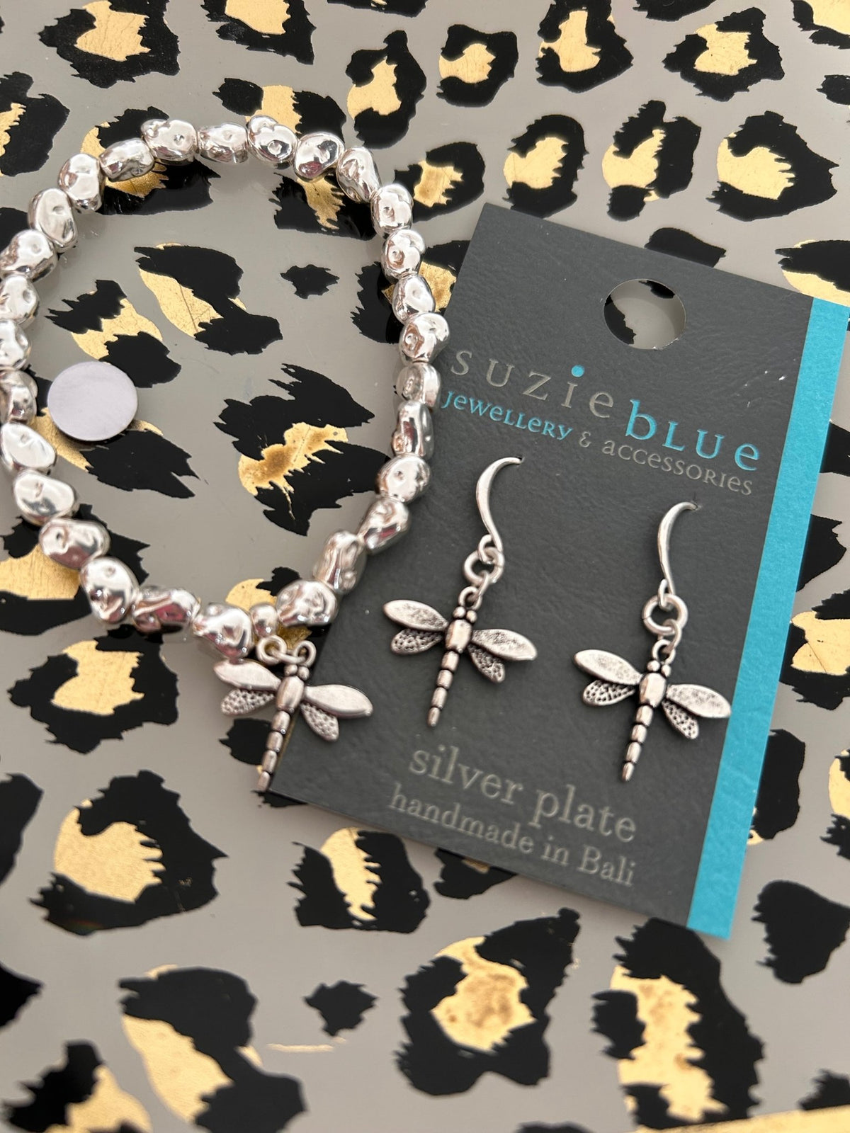 Suzie Blue Silver Plated Dragonfly Stretch Bracelet - Louise's Jewellery Box