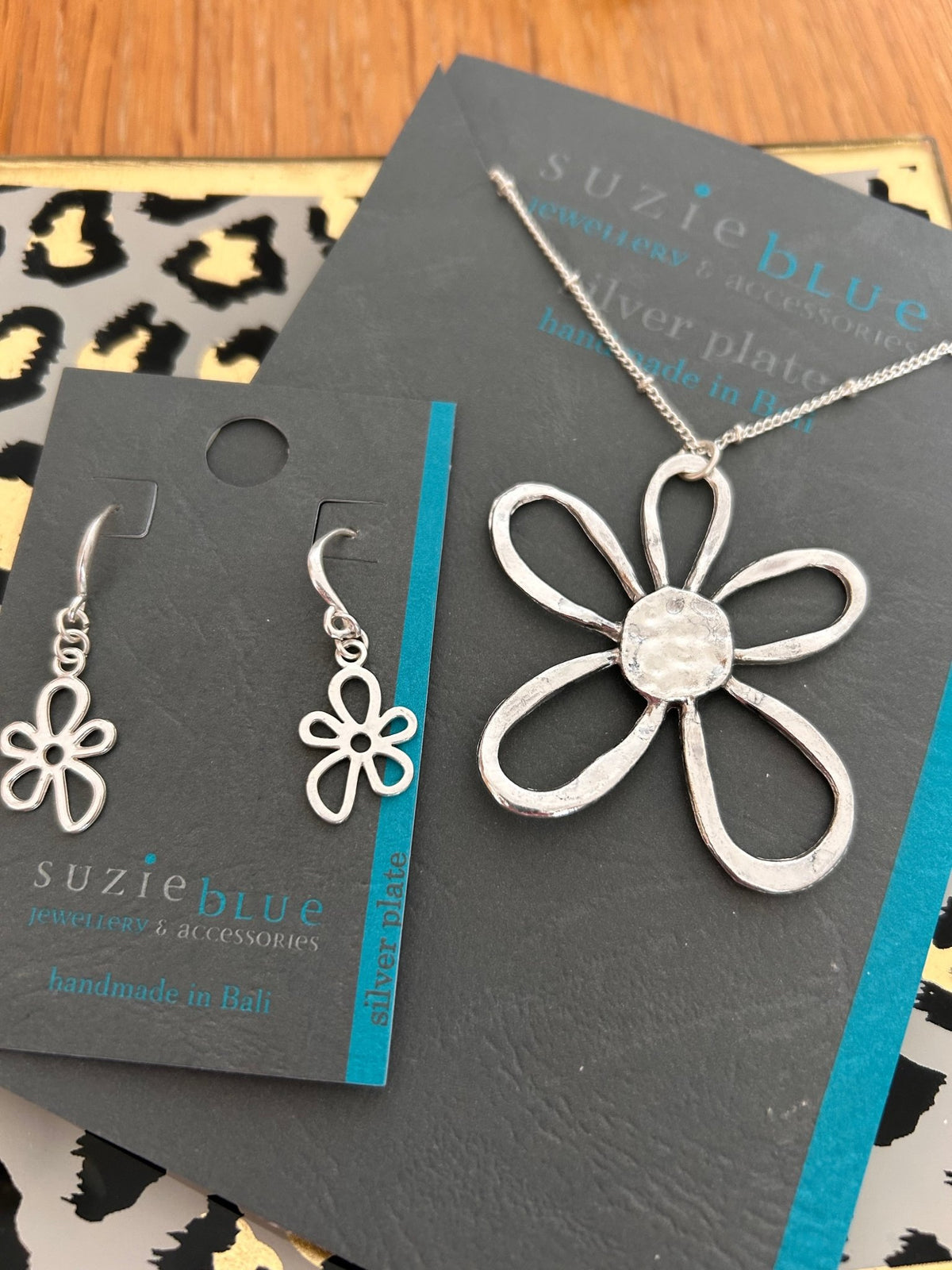 Suzie Blue Silver Plated Flower Charm Earrings - Louise's Jewellery Box