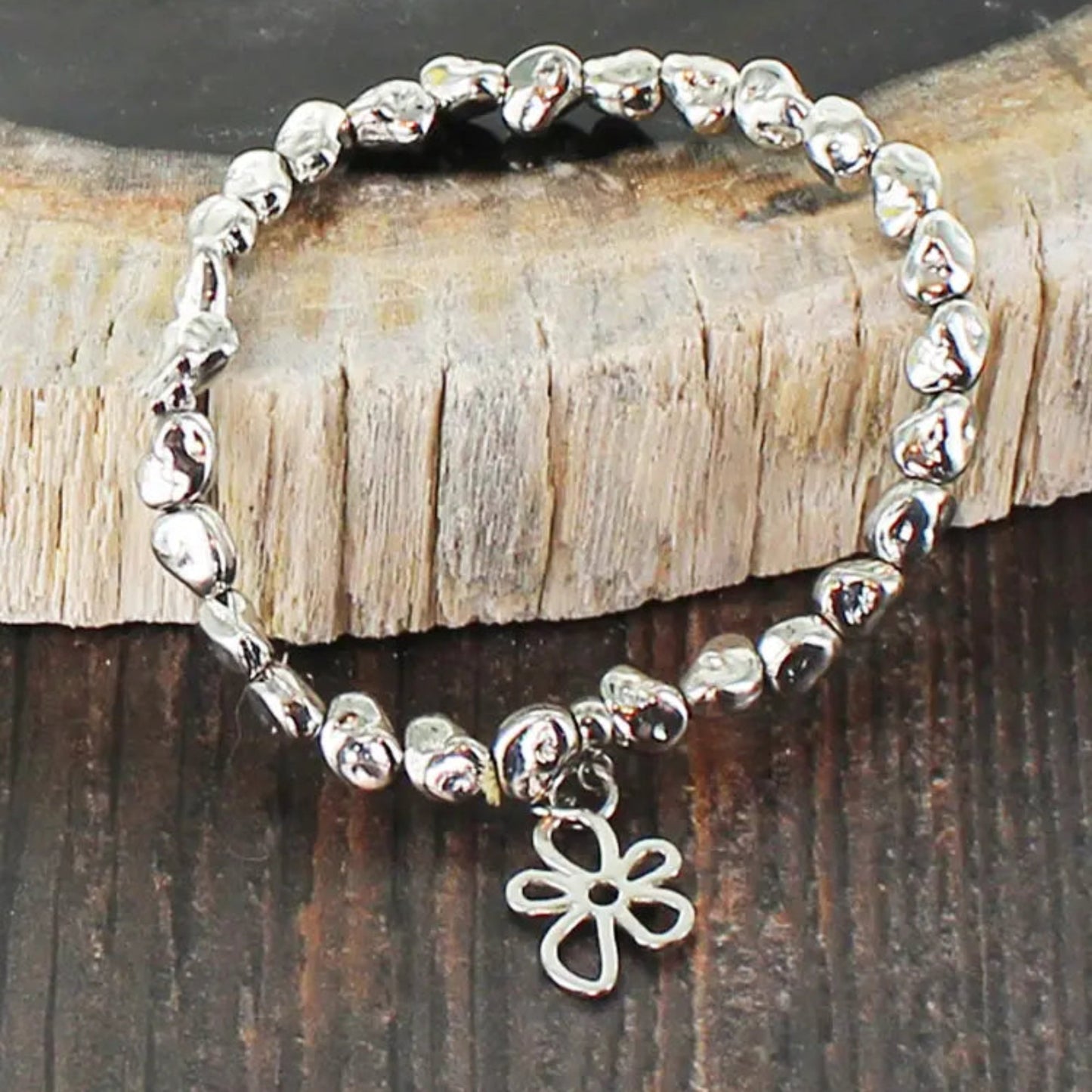 Suzie Blue Silver Plated Stretch Flower Bracelet - Louise's Jewellery Box