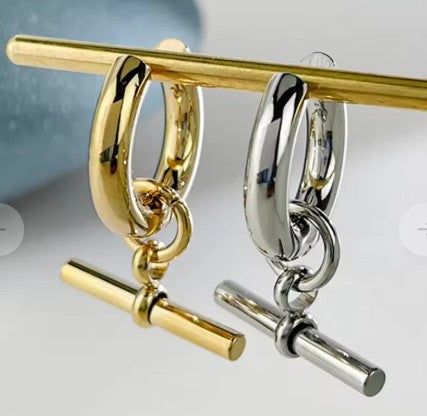 Gold Waterproof T Bar Earrings