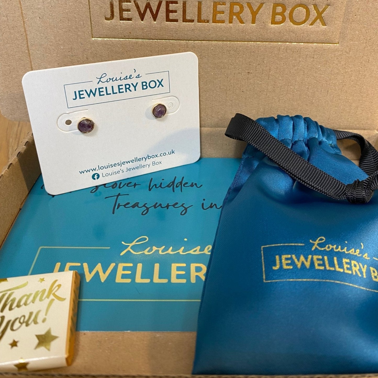 Venus Amethyst Stone Stud Earrings in Gold Plate - Louise's Jewellery Box