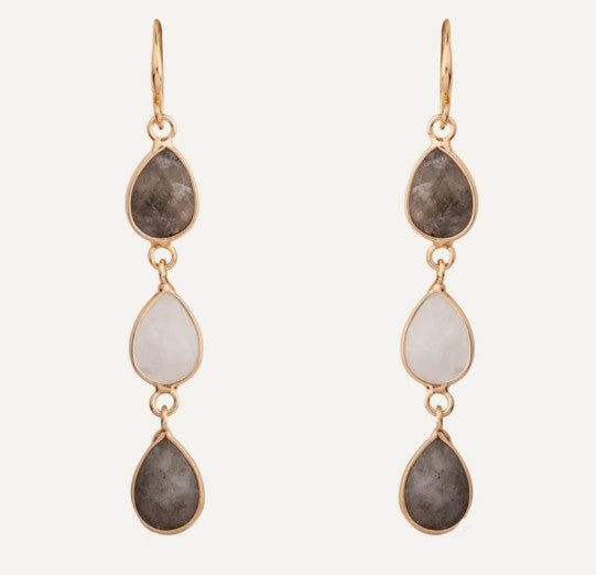 Venus Drop Earrings in Gold Plate/ Moonstone and Labradorite - Louise's Jewellery Box