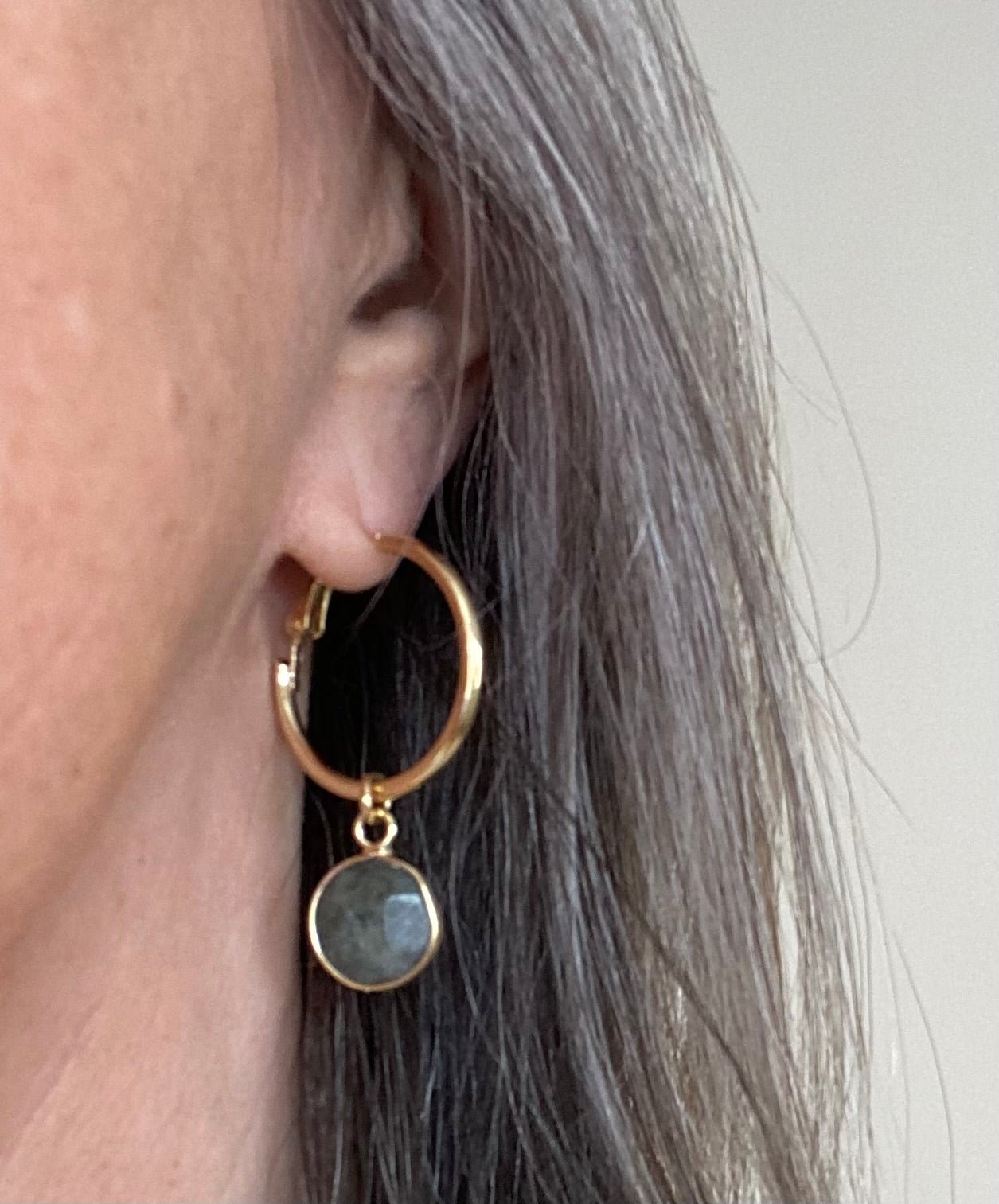 Venus Lever Arch Earrings in Gold Plate and Labradorite - Louise's Jewellery Box