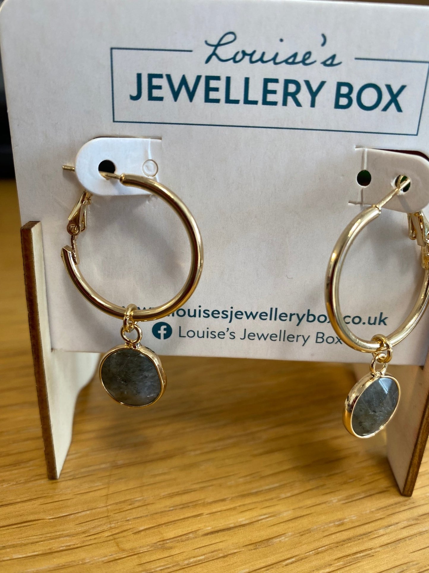 Venus Lever Arch Earrings in Gold Plate and Labradorite - Louise's Jewellery Box