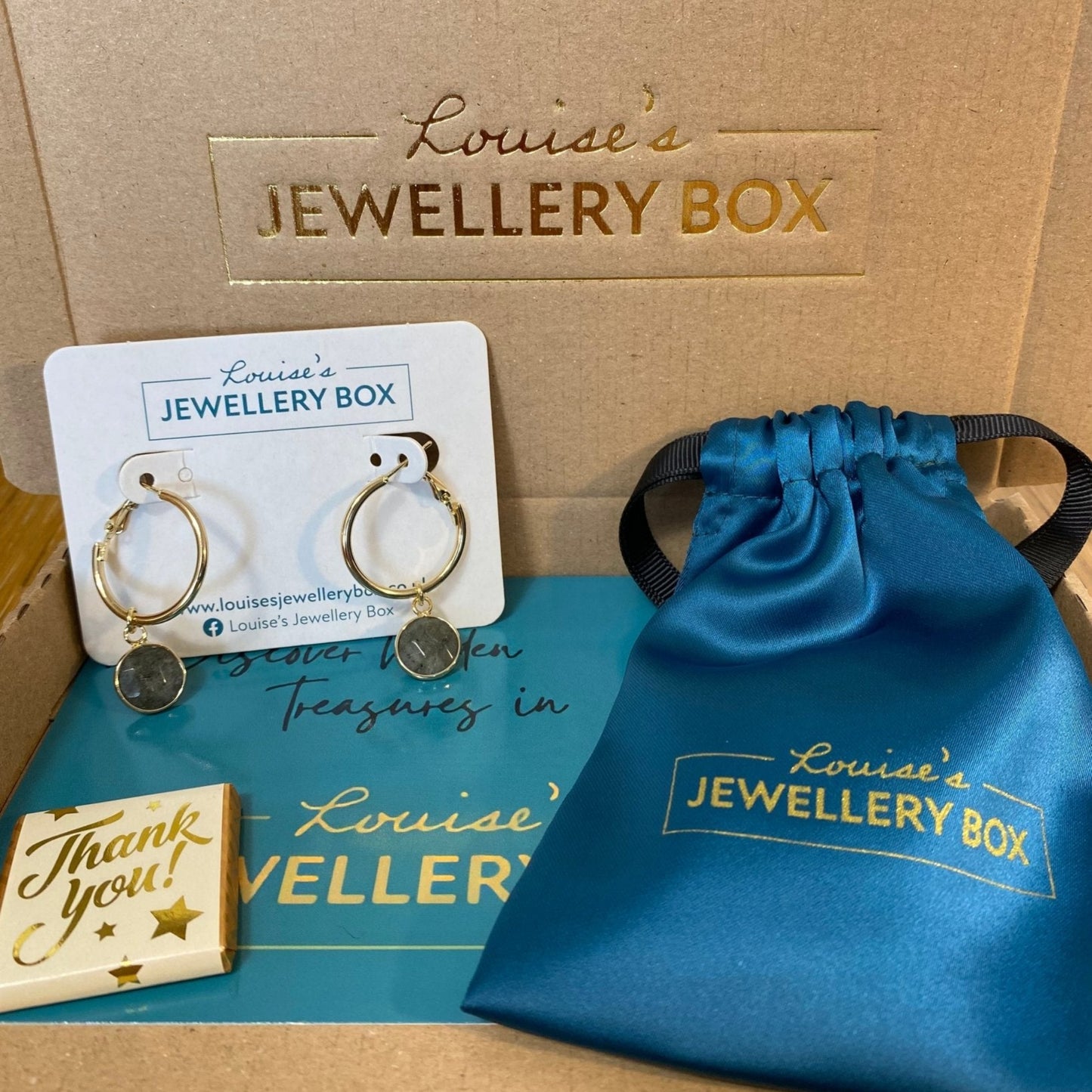 Venus Lever Arch Earrings in Gold Plate and Labradorite - Louise's Jewellery Box