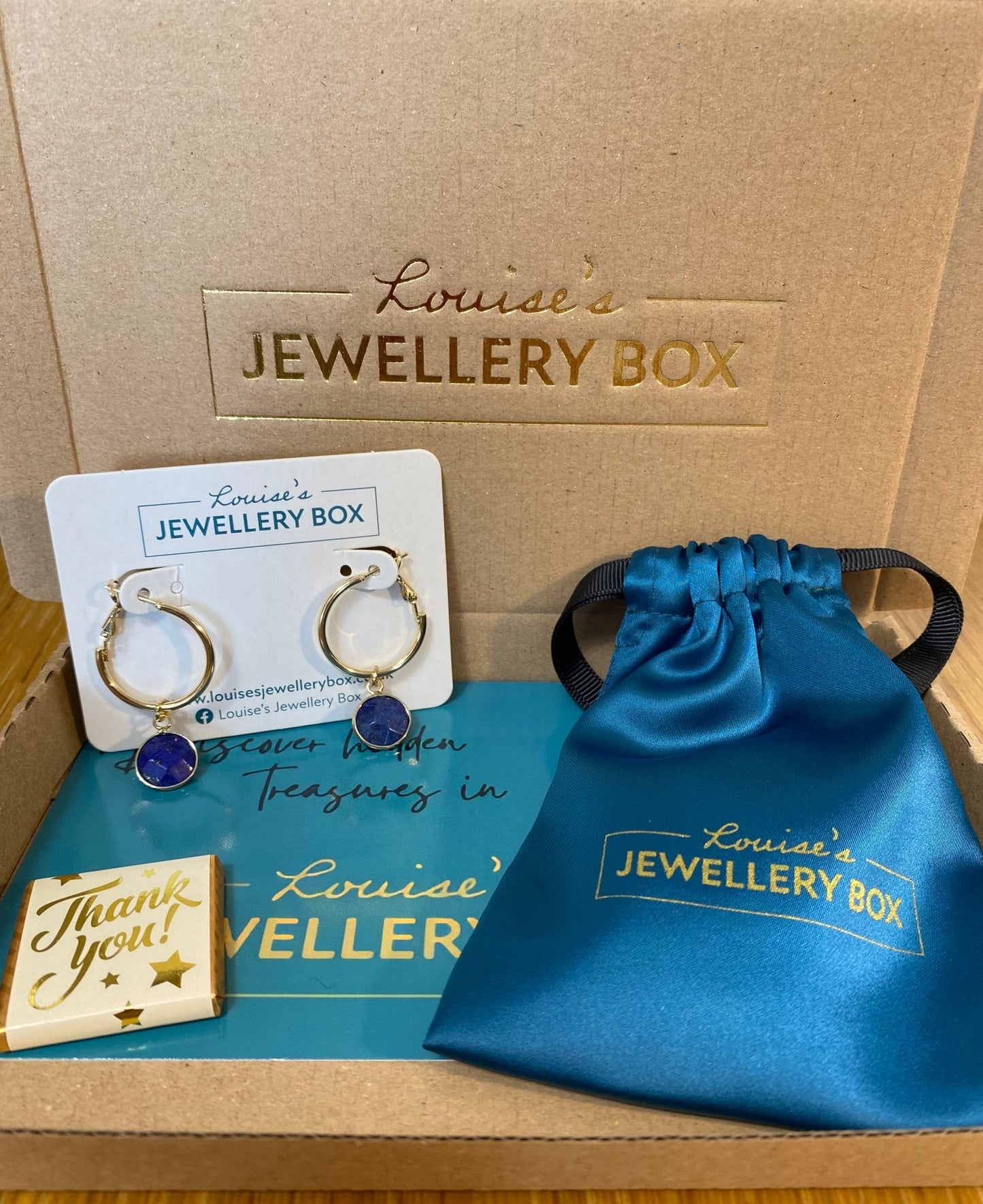 Venus Lever Arch Earrings in Gold Plate and Lapis - Louise's Jewellery Box