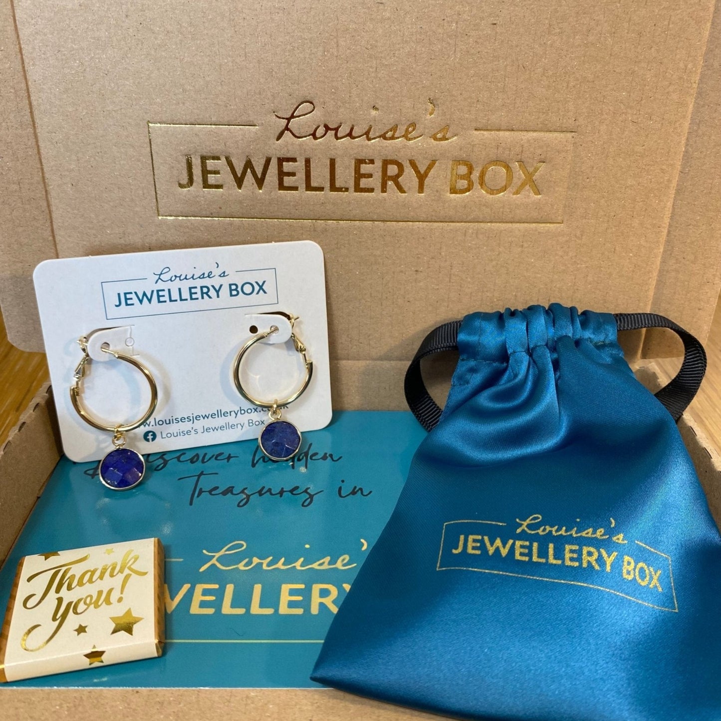 Venus Lever Arch Earrings in Gold Plate and Lapis - Louise's Jewellery Box