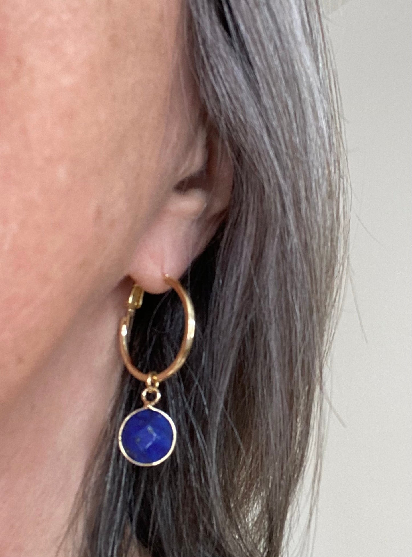 Venus Lever Arch Earrings in Gold Plate and Lapis - Louise's Jewellery Box