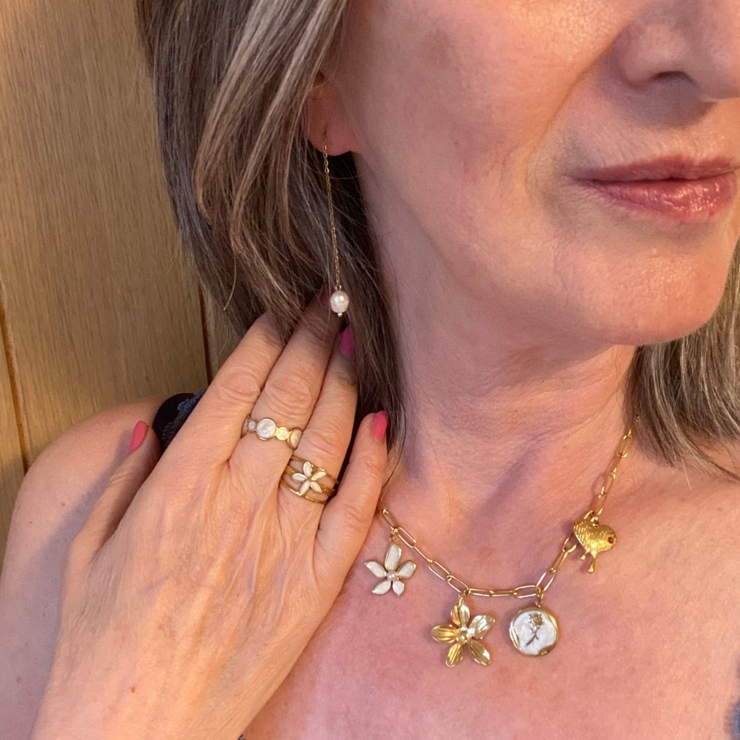 Waterproof Adjustable Ring in Gold Plate and White Enamel - Louise's Jewellery Box