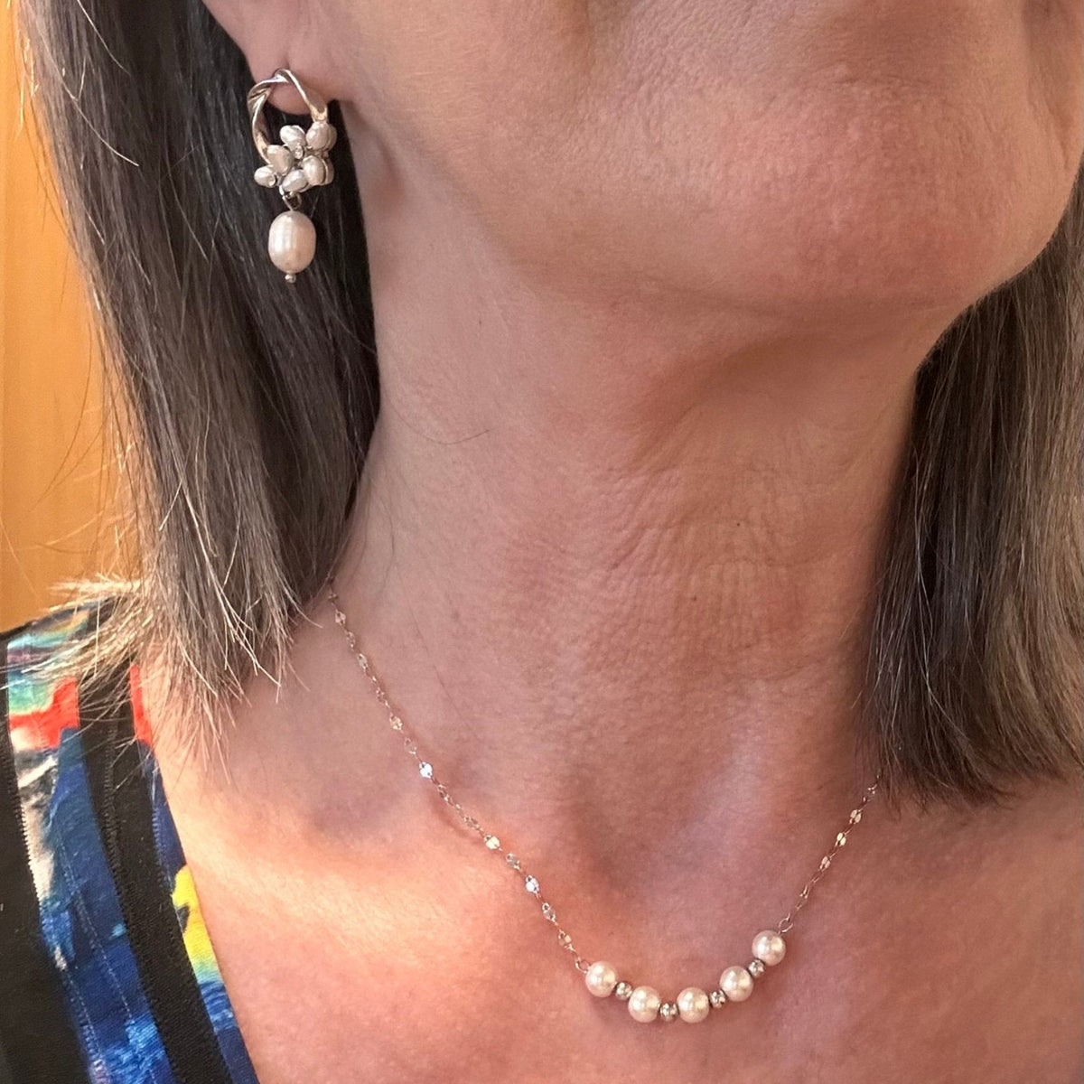 White Gold Plated Pearl Cluster Stud Earrings - Louise's Jewellery Box