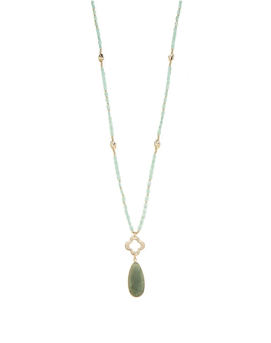 Green Aventurine Long Necklace in Gold Plating