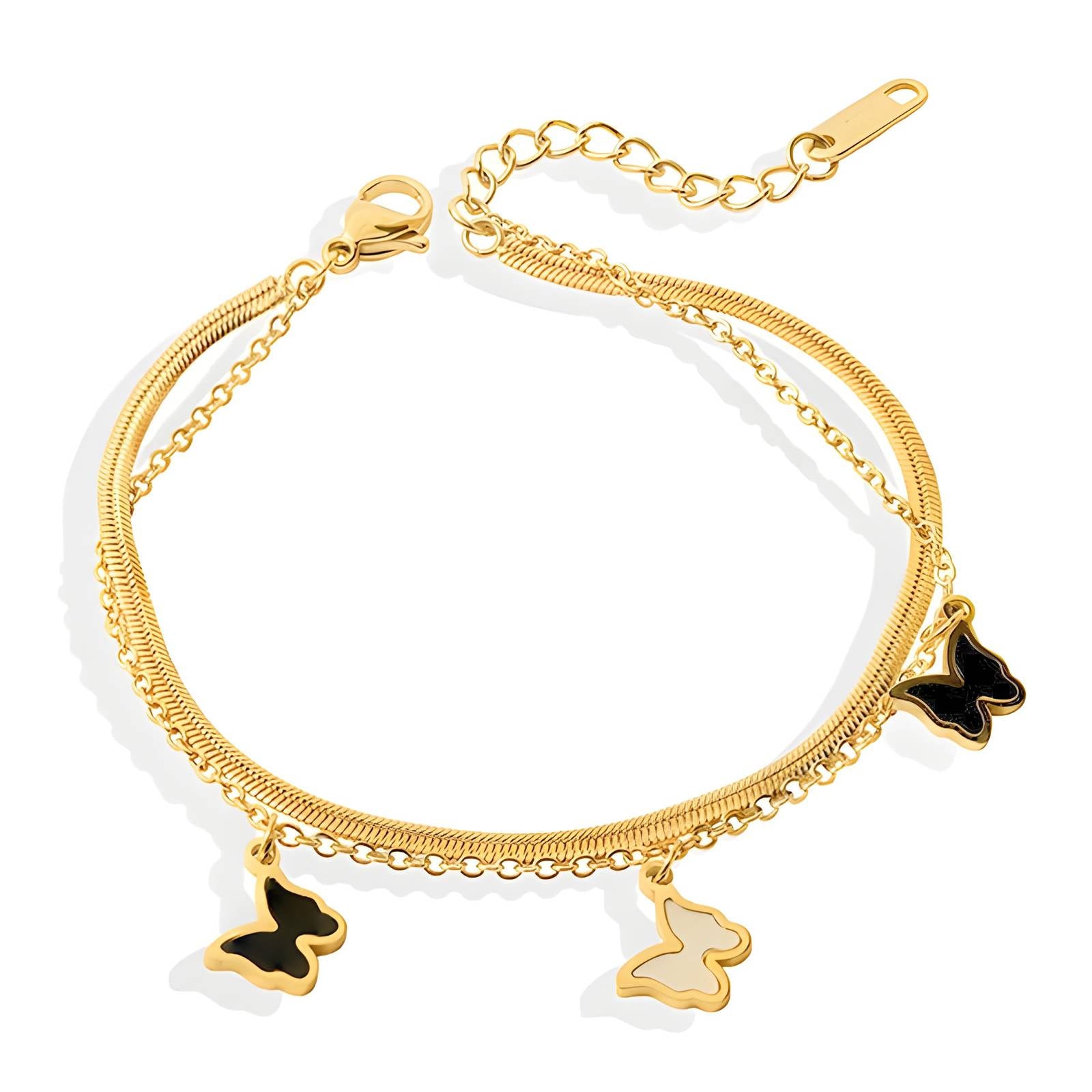 18ct Gold Plated Waterproof Butterflies Bracelet - Louise's Jewellery Box