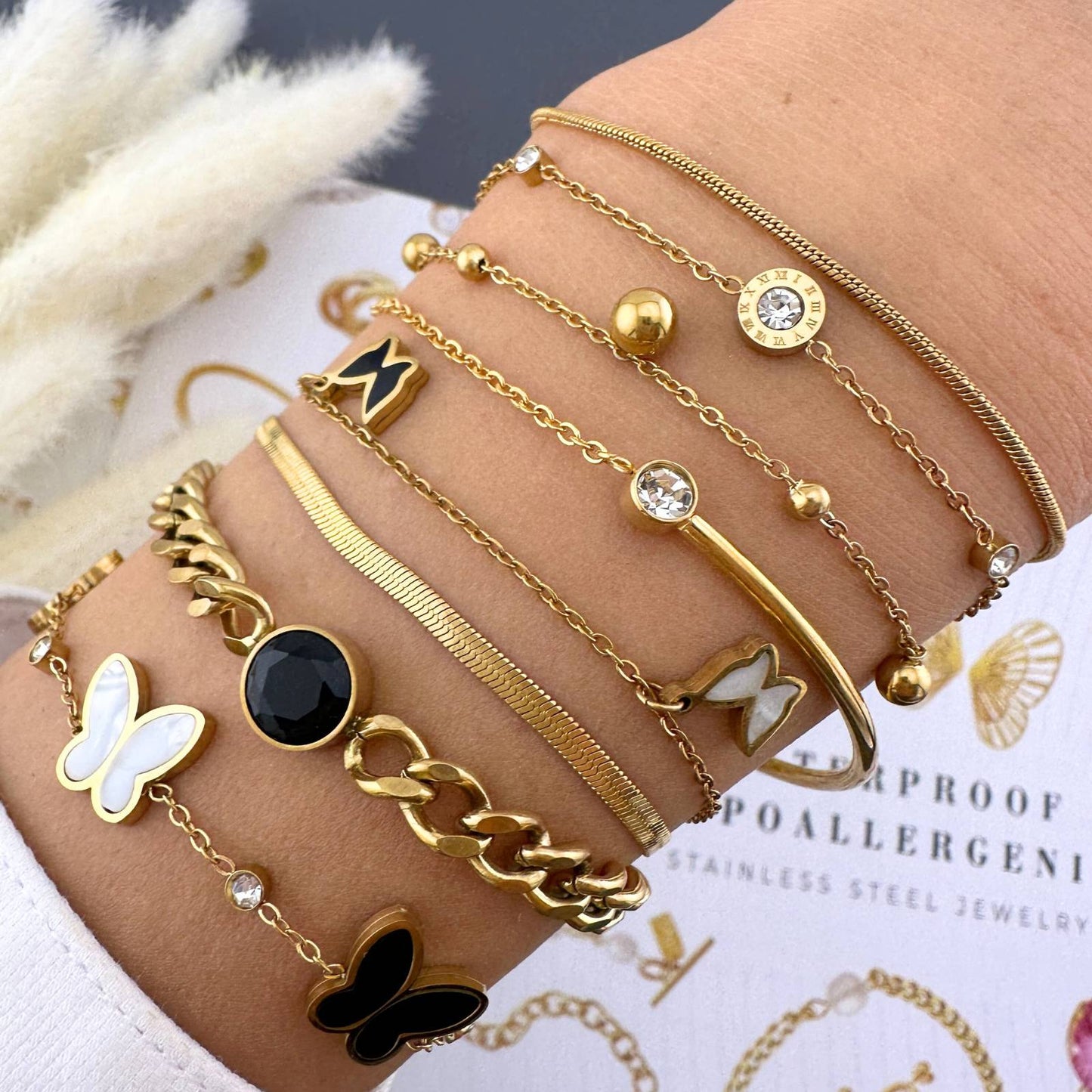 18ct Gold Plated Waterproof Butterflies Bracelet - Louise's Jewellery Box