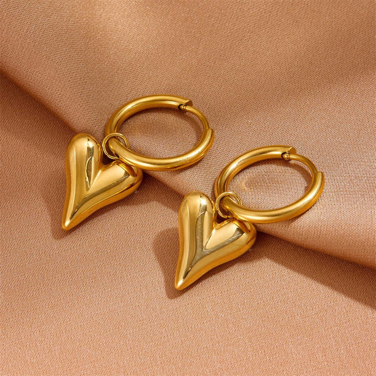 18ct Gold Plated Waterproof Heart Drop Earrings - Louise's Jewellery Box