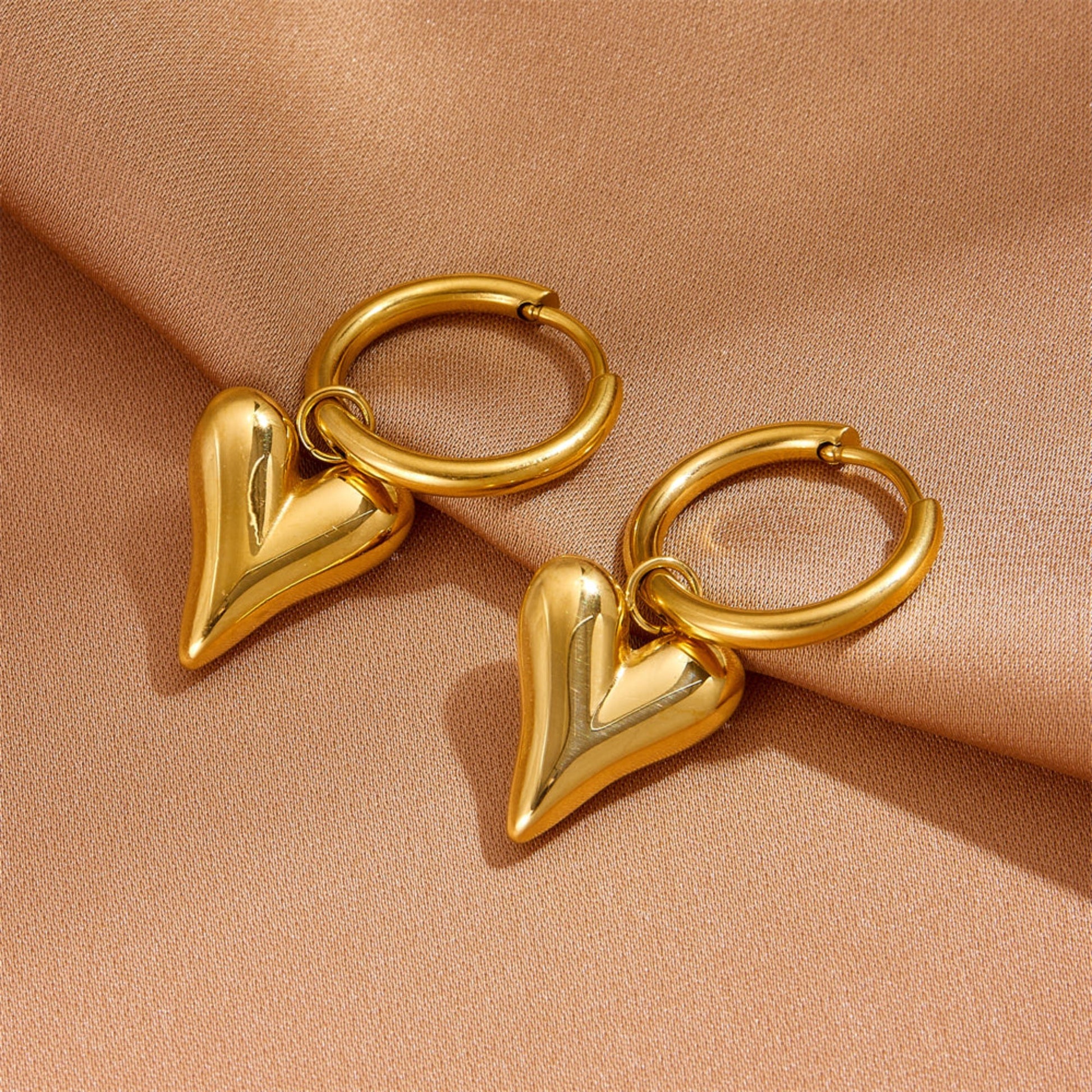 18ct Gold Plated Waterproof Heart Drop Earrings - Louise's Jewellery Box
